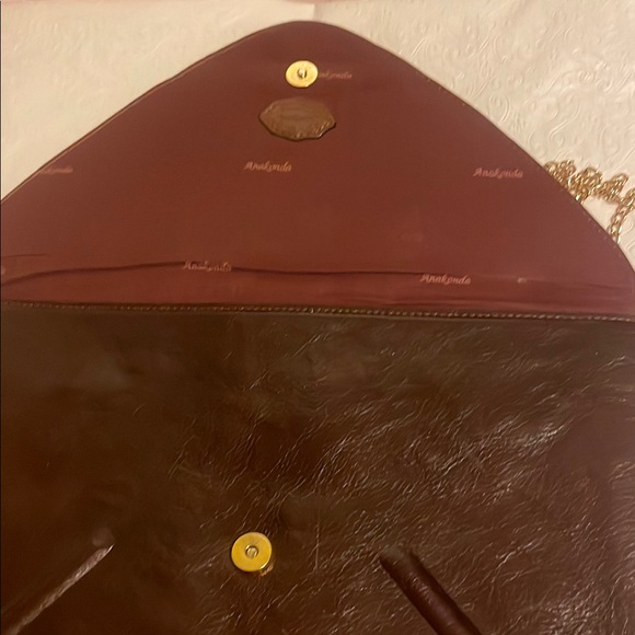 Brown Leather Envelope Clutch with Chain - Picture 6 of 11